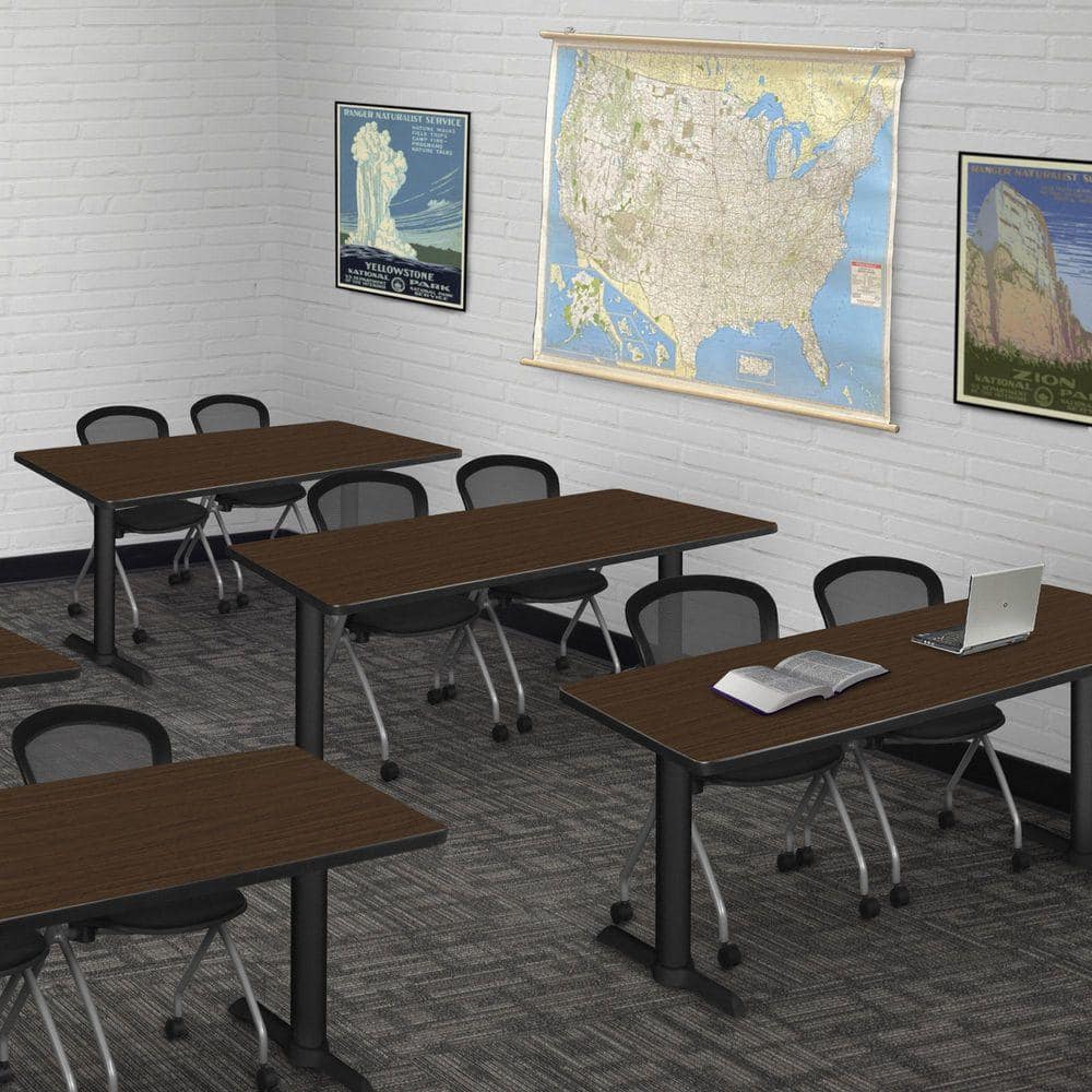 Cain 48 in. x 24 in. Neo Walnut T-Base Training Seminar Table Desk and 2 Cadence Nesting Chairs