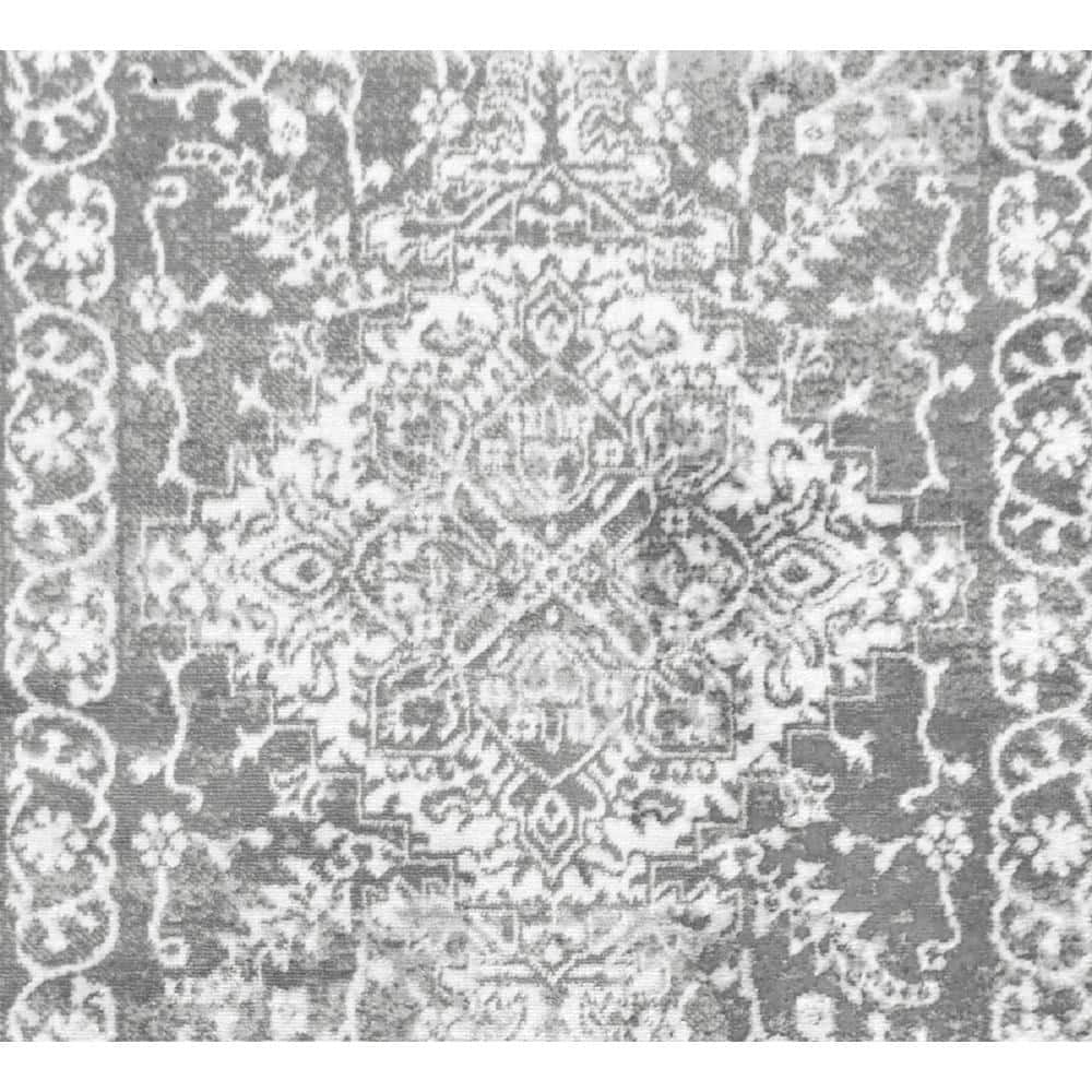 Light Grey Synthetic Medallion Runner Rug 2 ft. x 8 ft.