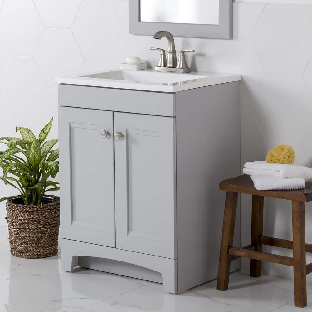 glacier bay delridge 24.2 in. w x 18.8 in. d x 32.8 in. h freestanding bath  vanity in pearl gray with white cultured marble top dr24p2-pg - the home