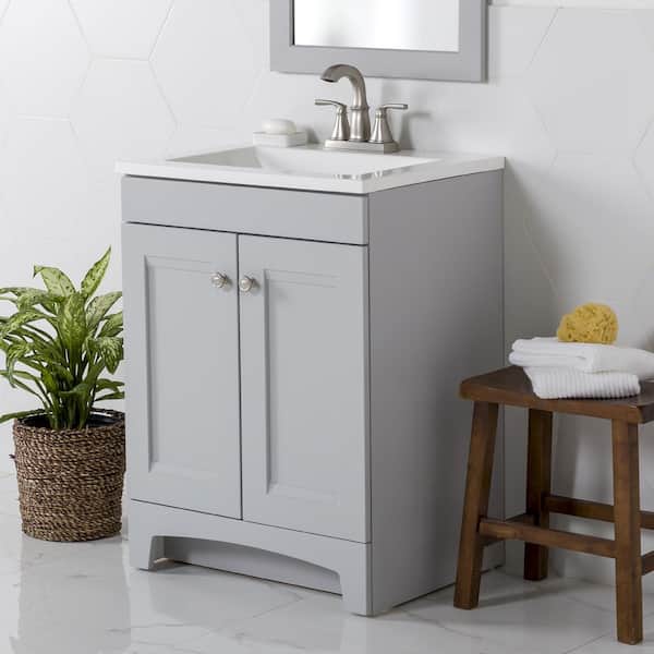 Glacier Bay Delridge 24 in. W x 19 in. D x 33 in. H Single Sink  Bath Vanity in Pearl Gray with White Cultured Marble Top
