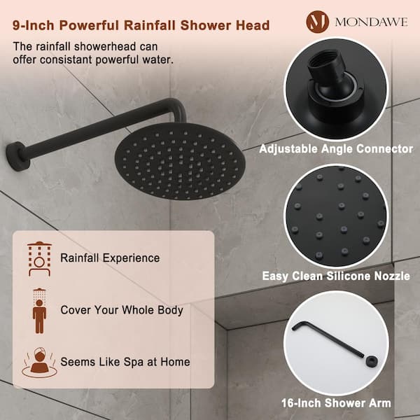 Mondawe Retro Series 3-Spray Patterns with 1.8 GPM 9 in. Rain Wall 