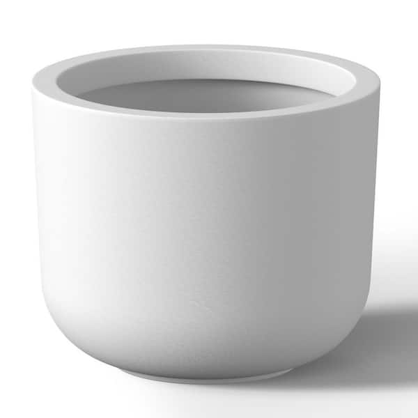 9.5 in. Small Crisp White Concrete Round Planter / Pot with Drainage Holes