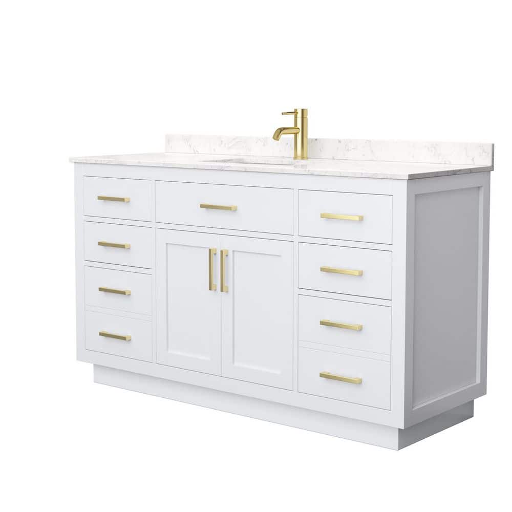 White 60'' Single Bathroom Vanity with Carrara Marble Top