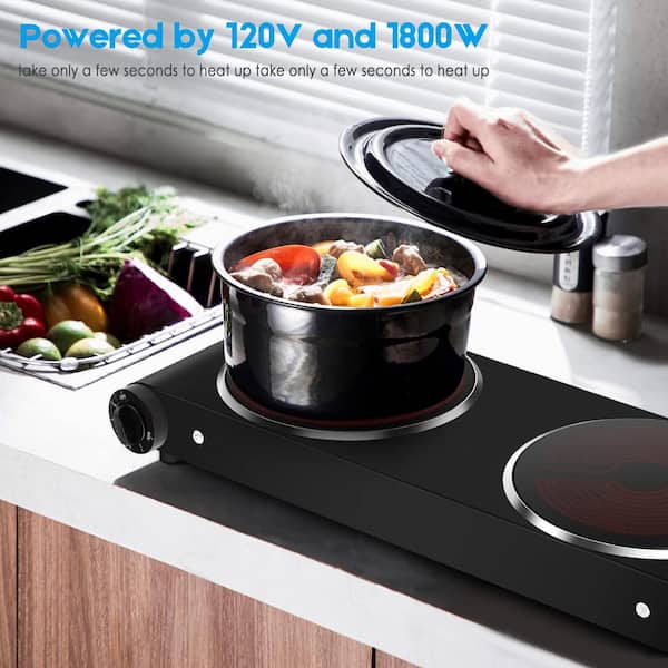 Anqtovp Portable Ceramic Glass 2-Burner 7 in. Black Electric