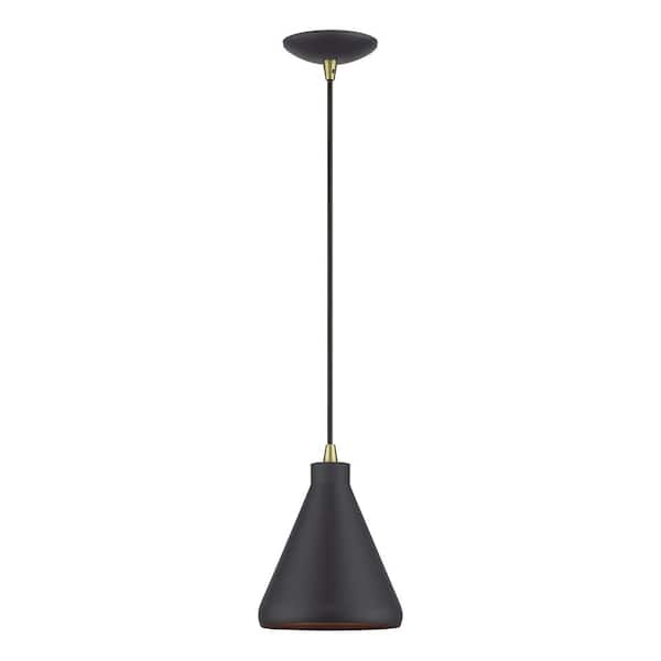 Geneva 1-Light Bronze Cone Mini Pendant Light with Metal Shade