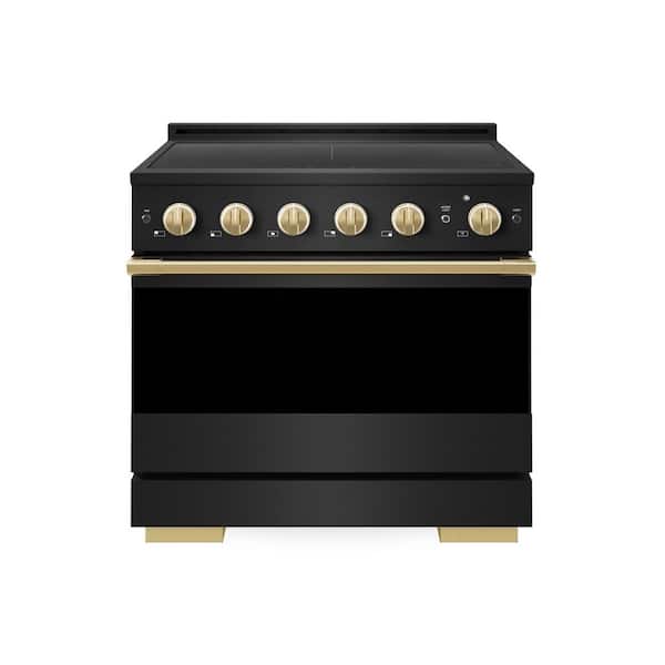 Autograph 36 in. 5.2 cu. ft. Marino Freestanding Induction Range with 5 Burner Elements in Black Steel with Gold Accents