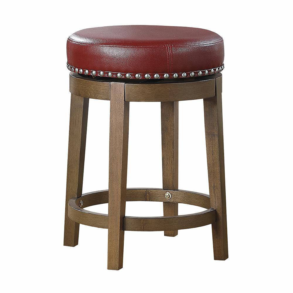 Transitional Red Faux Leather Swivel Counter Stool, Set of 2