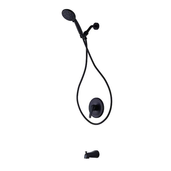 IVIGA Single Handle 7-Spray Tub and Shower Faucet 1.8 GPM with Brass Rough-in Valve and 70 in. Hose in Matte Black