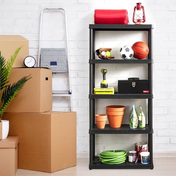 GRACIOUS LIVING Black 5-Tier Plastic Garage Storage Shelving Unit