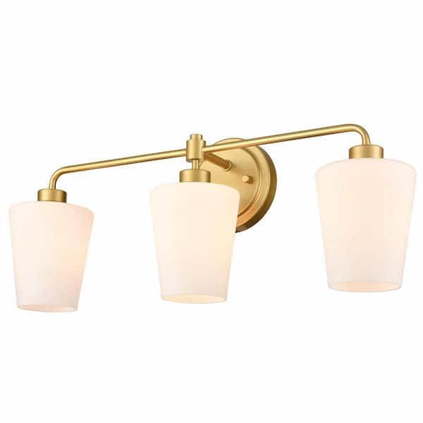 CLAXY 3.35 in. 3-Light Gold Vanity Light with Frosted Glass Shade