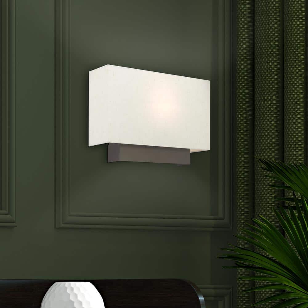 Meadow Modern English Bronze 1-Light ADA Sconce with Oatmeal Shade