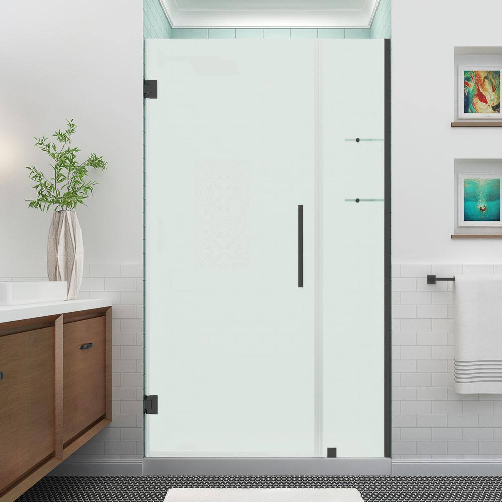 Matte Black Frameless Hinged Shower Door with Frosted Glass