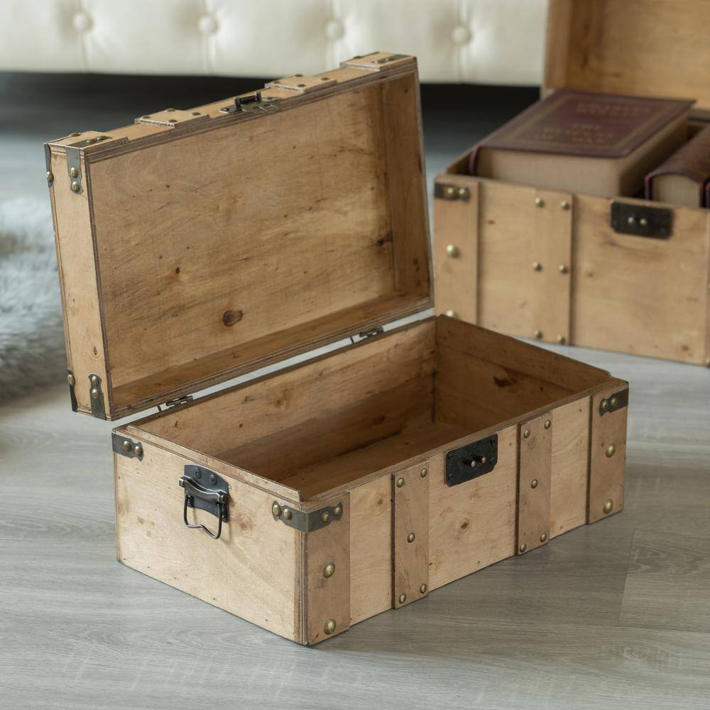 Large Rustic Light Brown Wooden Trunk Organizer with Handles