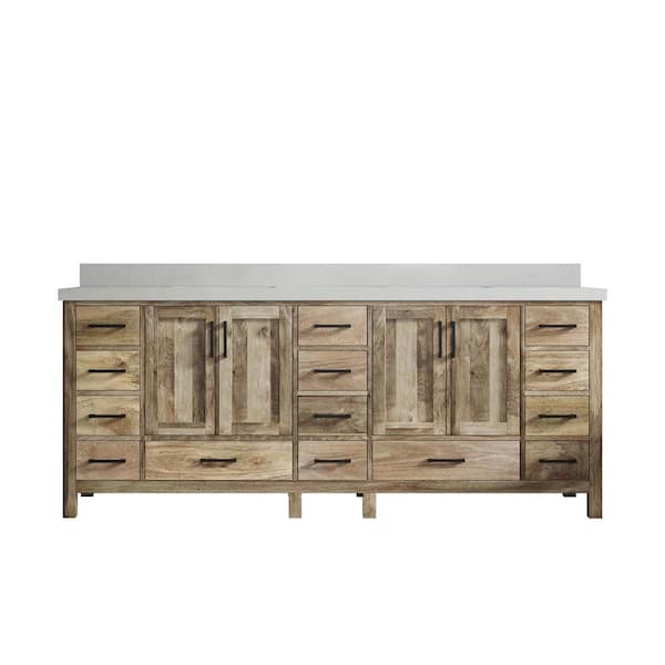 Willow Collections Malibu Mango 84 in. W x 22 in. D x 36 in. H Double Sink Bath Vanity in Natural with 2 in. Carrara Quartz Top