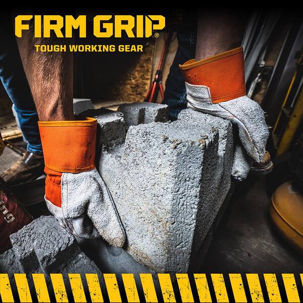FIRM GRIP - Orange Suede Cowhide Leather and Denim Large Work Gloves