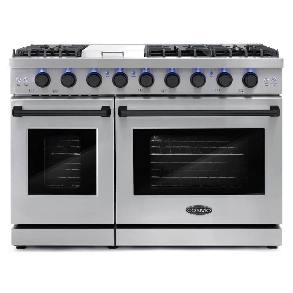 48 in. 7 cu. ft. Double Oven Gas Range, 6 Burners, Convection, Knob LEDs, Stainless Steel, Matte Black Handle Knob Kit price history on PriceWatchPro