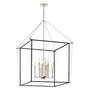 Eisley 40.25 in. 8-Light Polished Nickel and Black Modern Foyer Candle Hanging Pendant Light