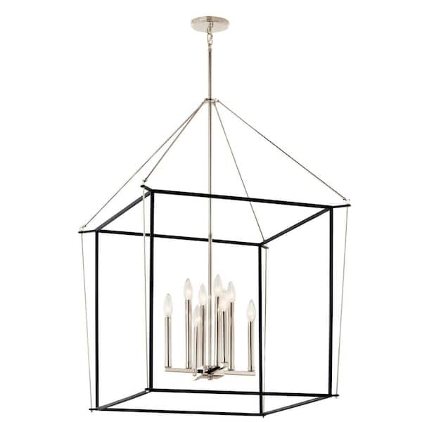 KICHLER Eisley 40.25 in. 8-Light Polished Nickel and Black Modern Foyer Candle Hanging Pendant Light