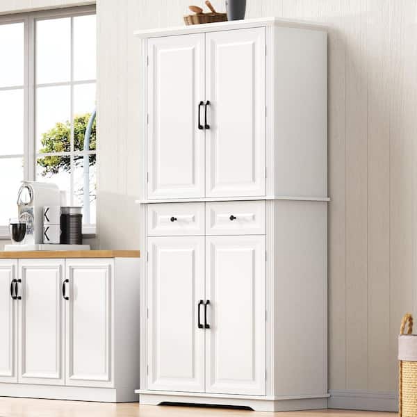 Nestfair Freestanding White 71 in. Tall Kitchen Pantry Cabinet