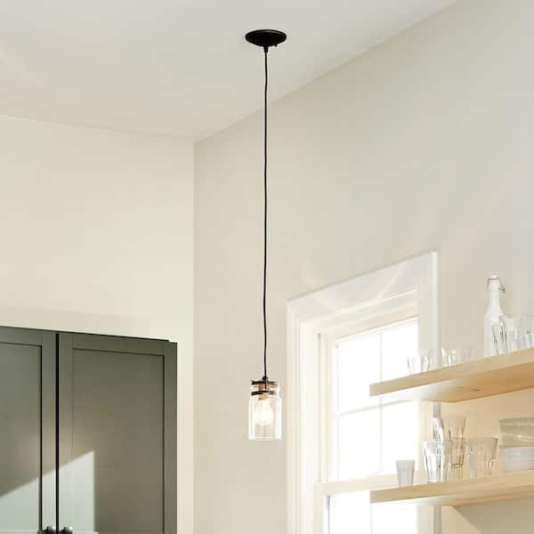 Brinley 1-Light Olde Bronze Vintage Industrial Mason Jar Kitchen Mini Pendant Hanging Light with Clear Glass