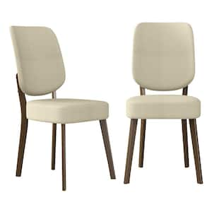 Breuer Oatmeal Tan Linen Fabric Mid-Century Modern Armless Dining Chairs in Linen with a Walnut Finish (Set of 2)