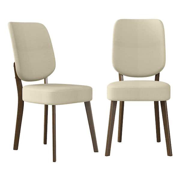 Handy Living Breuer Oatmeal Tan Linen Fabric Mid-Century Modern Armless Dining Chairs in Linen with a Walnut Finish (Set of 2)