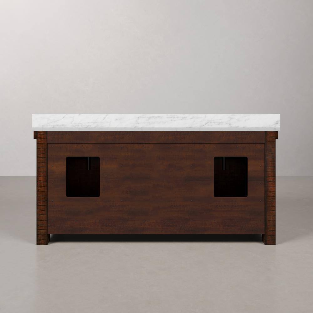 Aberdeen 72" Double Sink Rustic Sierra Vanity with Carrara White Marble Top