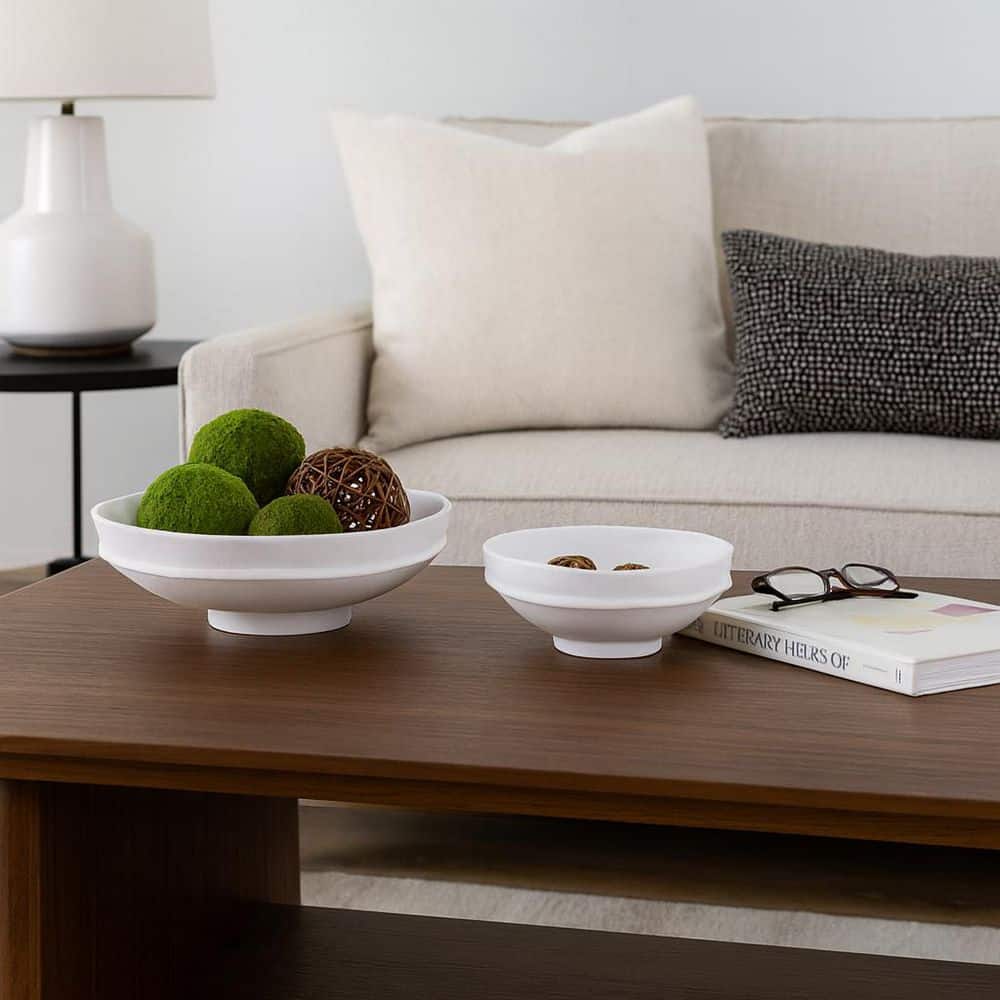 13 in. and 16 in. White Ceramic Round Traditional Pedestal Bowls (Set of 2)