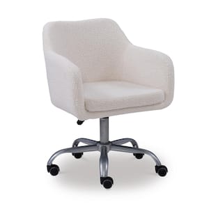 Barnes Fabric Seat Adjustable Height Rolling Office Task Chair in Cream Sherpa with Non-Adjustable Arms