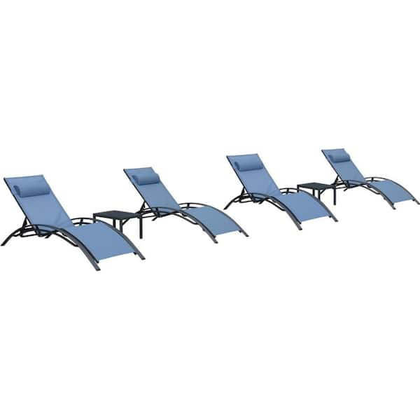 PURPLE LEAF Patio Metal Outdoor Chaise Lounge Set Beach Pool Sunbathing Lawn Lounger Chair Side Table Included (Set of 4)