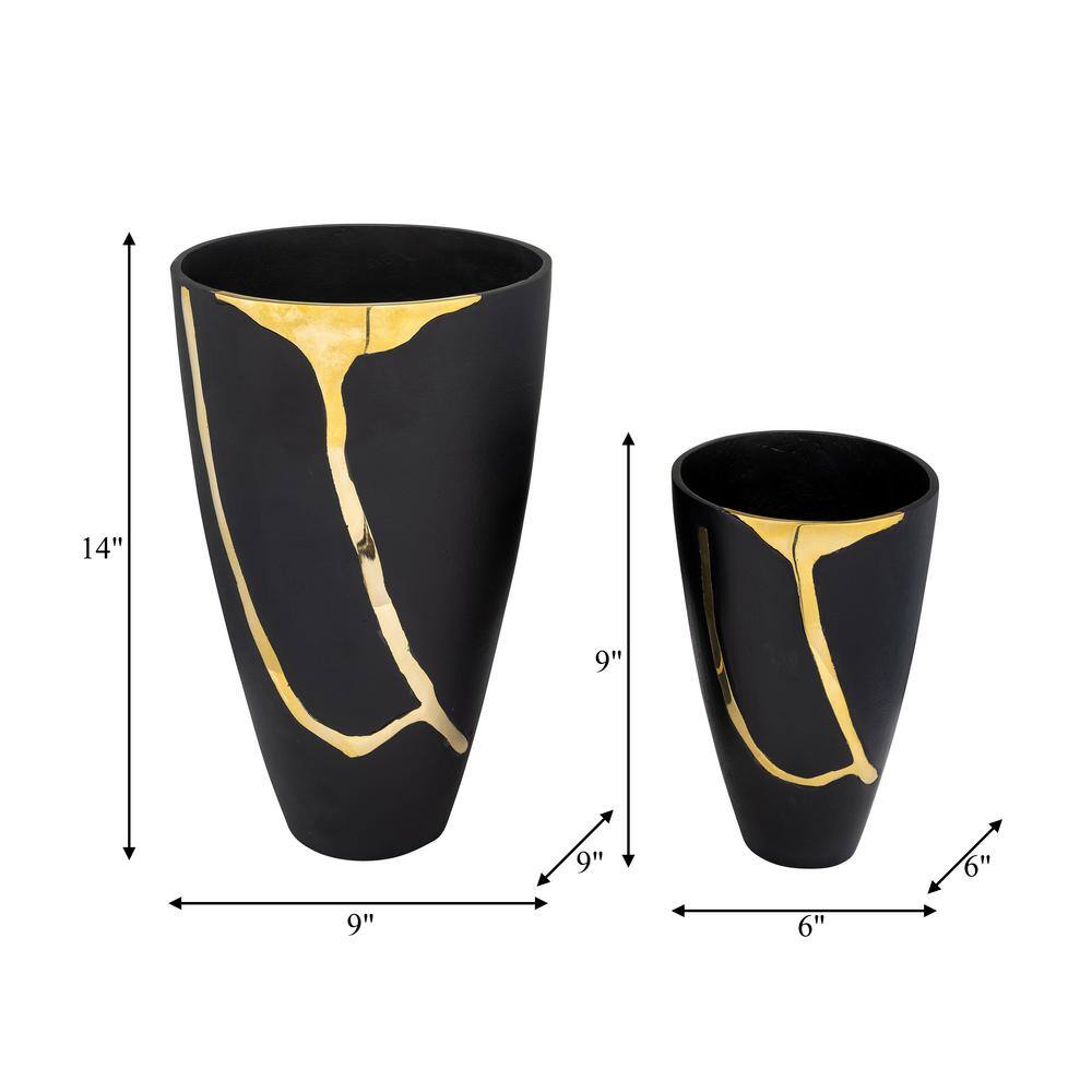 Elegant Brass and Charcoal Metal Vase Duo for Weddings and Decor