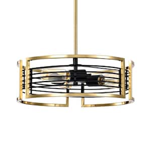 Milly 15 in. 3-Light Indoor Brass and Matte Black Chandelier with Light Kit
