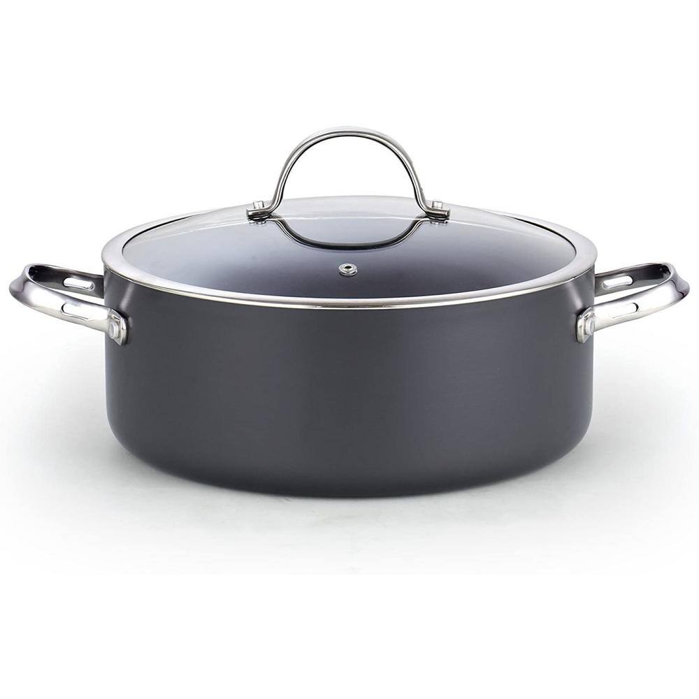 7-Quart Black Hard Anodized Nonstick Aluminum Stockpot with Glass Lid