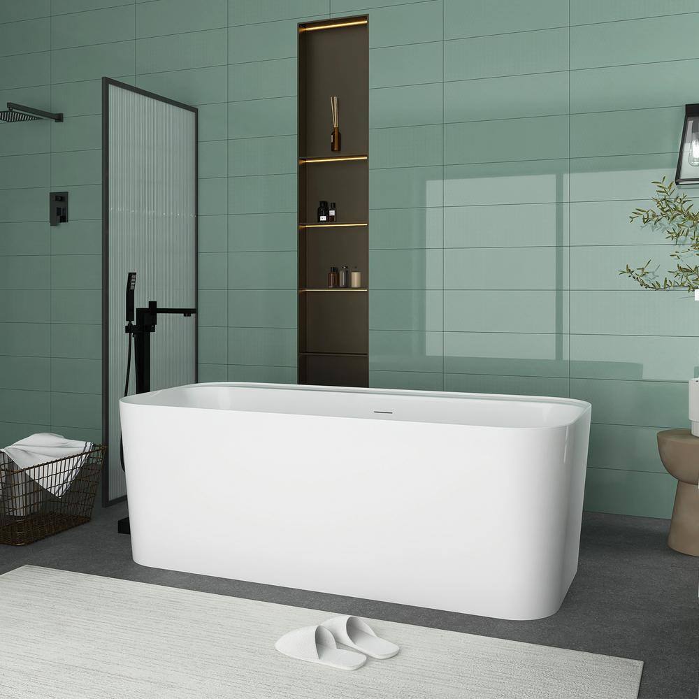 59 in. x 29 in. Soaking Bathtub with Center Drain in Glossy White