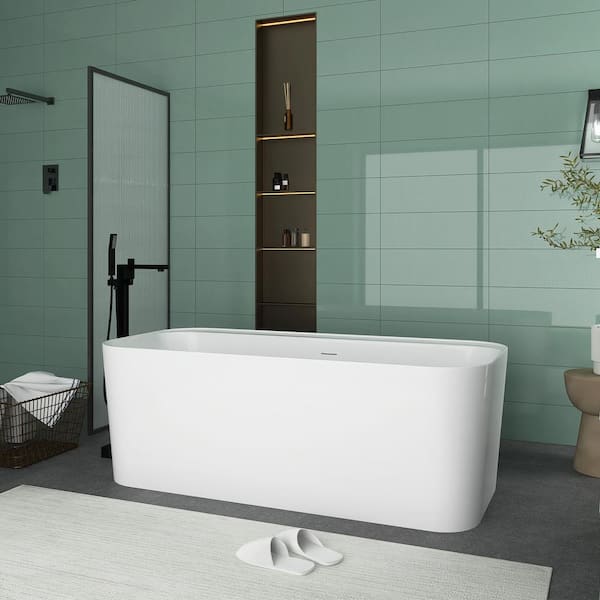 Unbranded 59 in. x 29 in. Soaking Bathtub with Center Drain in Glossy White