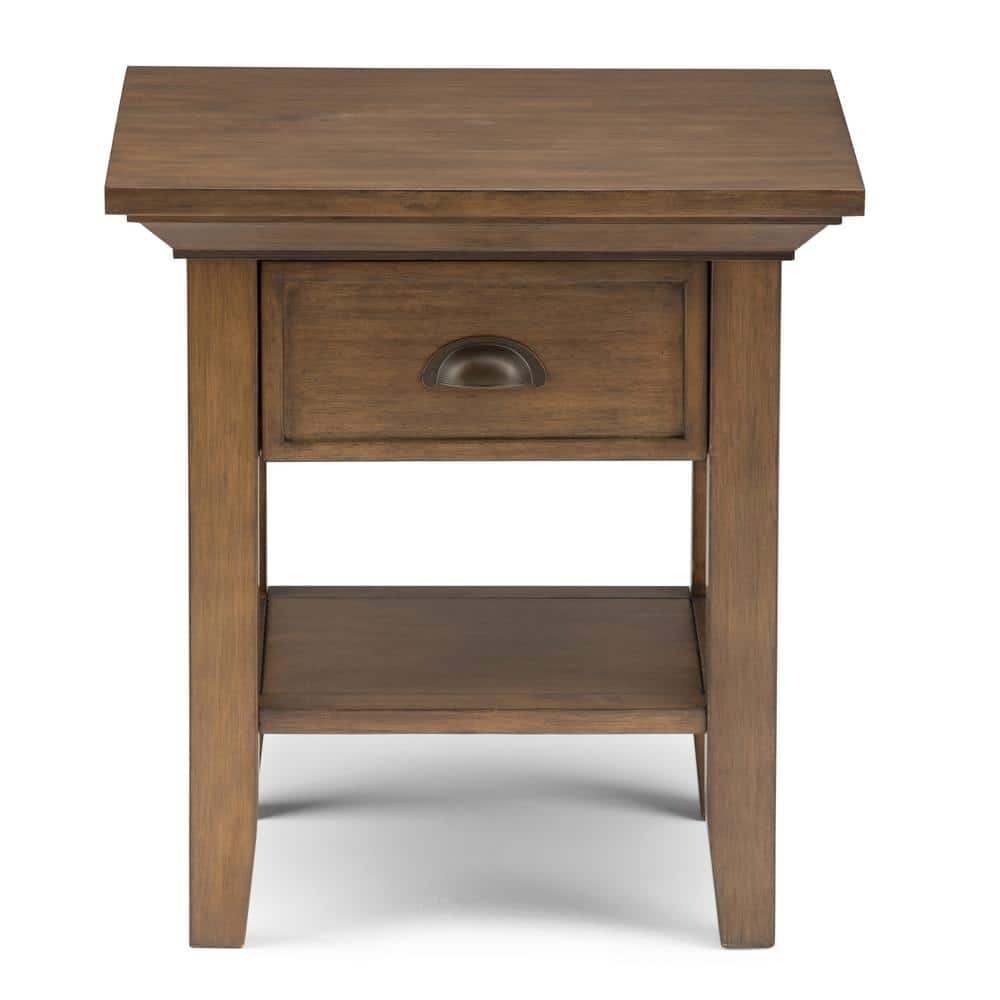 Rustic Natural Aged Brown Wood Square End Table with Storage