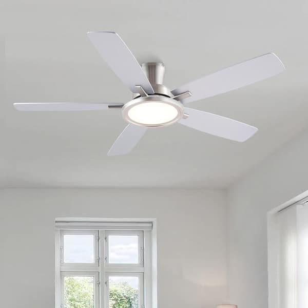 52 in. Indoor Silver Flush Mount Modern Ceiling Fan with Remote  Integrated LED Low Profile 3CCT Dimmable Noiseless