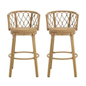 Cressi 28.75 in. Seat Height Metal and Rattan Frame Light Brown Outdoor Barstool (2-pack)