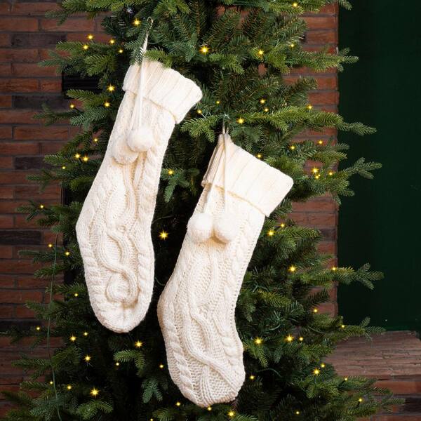 Glitzhome 2-Pack 24 in. H Knitted Polyester Christmas Stocking with Pom Pom  Ball-White 2004700111 - The Home Depot