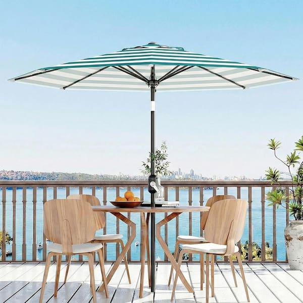 Garvee 10 ft. Striped Patio Umbrella, UV Protection Round Market Umbrella  with Crank Lift and Tilt in Teal Stripes TYYPPG_34JX6HPT