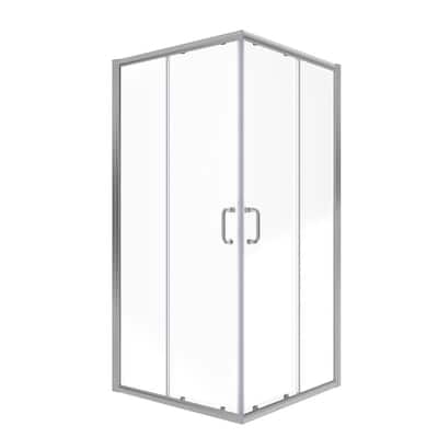 36 in. W x 72 in. H Square Sliding Framed Corner Shower Enclosure in Nickel with Clear Glass