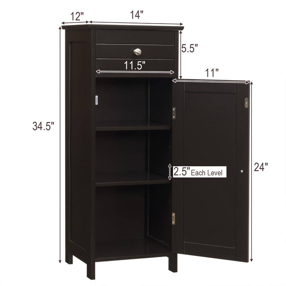 Abilene Dark Brown Bathroom Floor Cabinet with Adjustable Shelves