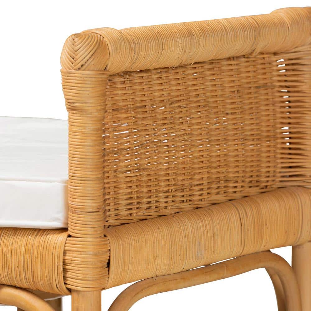 Nairi Natural Brown Rattan Bench with Storage and Cushion