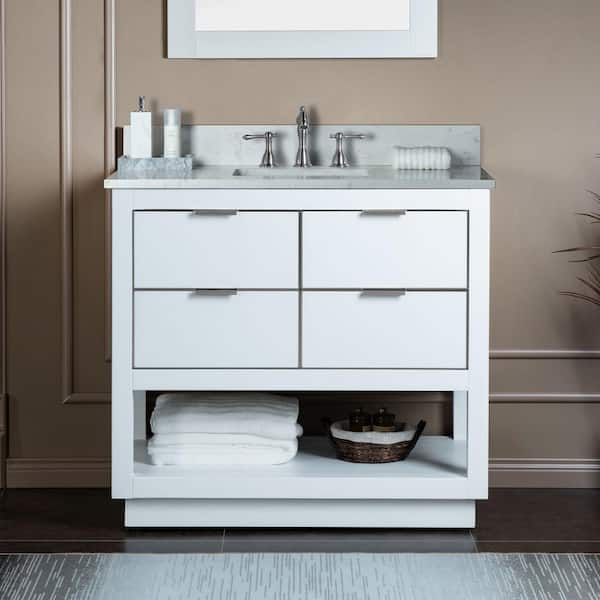 WOODBRIDGE Venice 43 in.W x 22 in.D x 38 in.H Bath Vanity in White with Engineered stone Vanity Top in White with White Sink