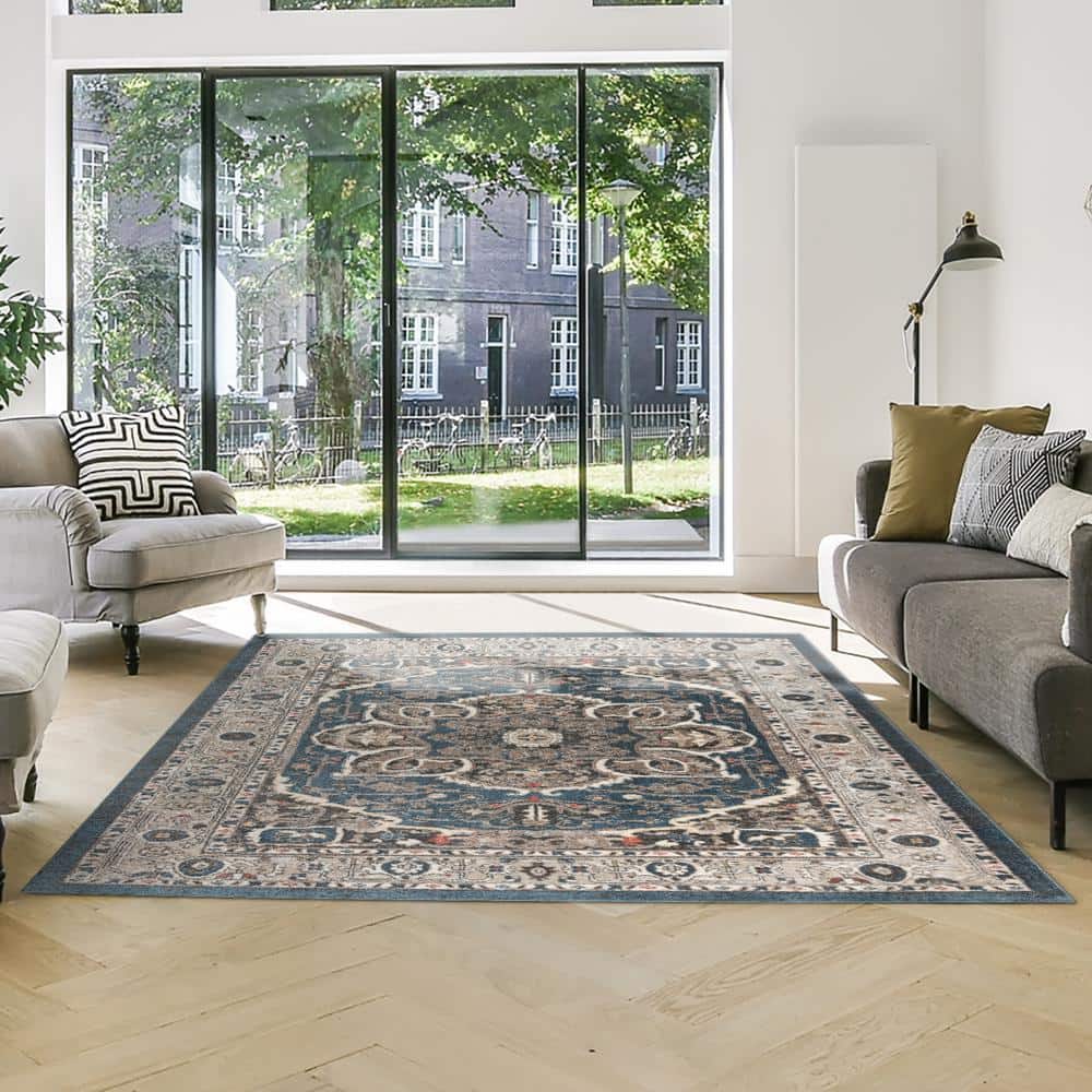 Heirloom Blue and Beige Tufted Rectangular Area Rug