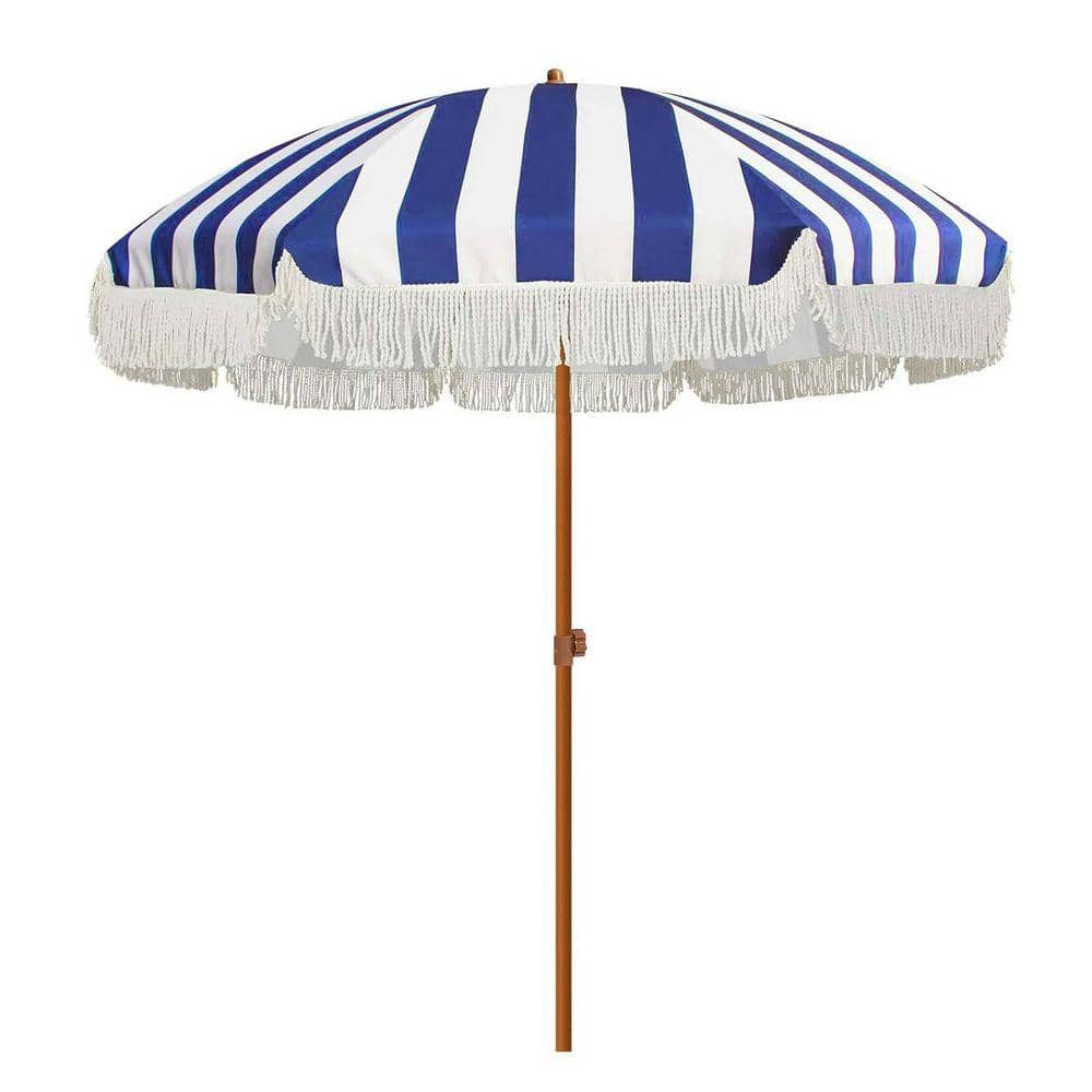 indian fringed patio umbrellas Block Print Beach & Garden Umbrella Sea portable umbrellas Gabriel Yellow and White Striped