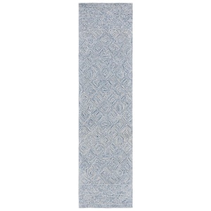 Textual Blue/Ivory 2 ft. x 9 ft. Abstract Border Runner Rug