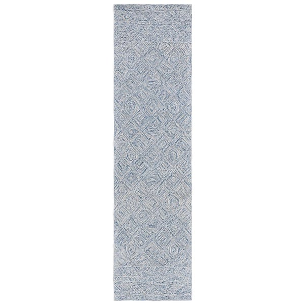 SAFAVIEH Textual Blue/Ivory 2 ft. x 9 ft. Abstract Border Runner Rug
