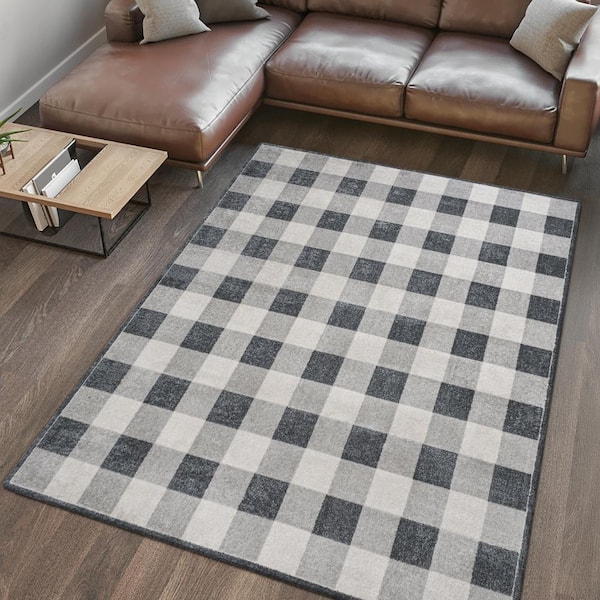 Plaid Black offers and Cream Washable Rug