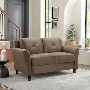 Harvard 57 in. Brown Microfiber 2-Seat Loveseat with Round Arms